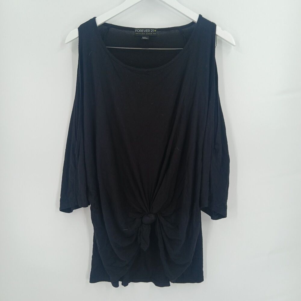Forever 21 Plus size Womens 0X Black Tie Front Tunic Top Long Sleeve